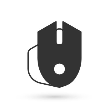 Gri Bilgisayar faresi oyun simgesi beyaz arkaplanda izole edildi. Tekerlek sembollü optik. Vektör