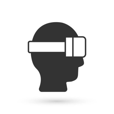 Beyaz arka planda izole edilmiş gri sanal gerçeklik gözlüğü simgesi. Stereoskopik 3D VR maskesi. Optik baş monte edildi. Vektör