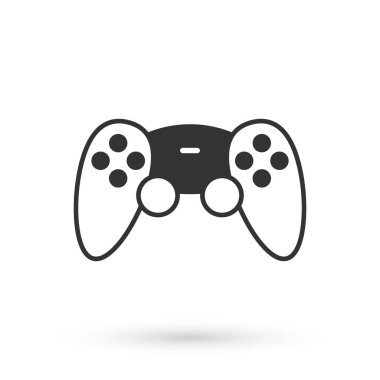 Gri Oyun denetleyici veya oyun konsolu simgesi için joystick beyaz arkaplanda izole edildi. Vektör