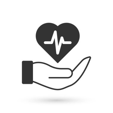 Gri Hayat Sigortası beyaz arka planda izole edilmiş bir el ikonu. Güvenlik, güvenlik, koruma, konsept koruma. Vektör