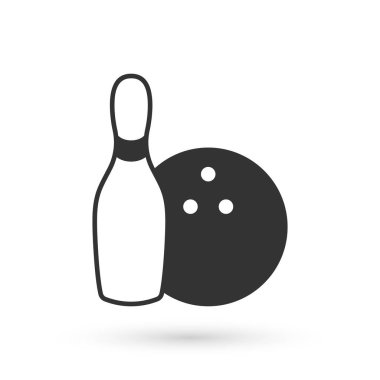 Beyaz arka planda gri bovling lobut ve top ikonu izole edildi. Spor malzemeleri. Vektör