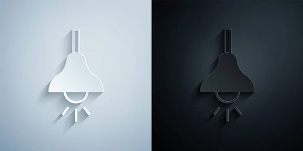 Papier Découpé Lampe Suspendue Icône Isolée Sur Fond Gris Noir — Image vectorielle