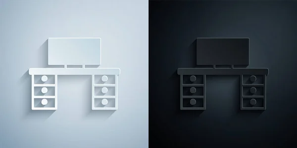 Papiergeschnittenes Büroschreibtisch Symbol Isoliert Auf Grauem Und Schwarzem Hintergrund Papierkunst — Stockvektor