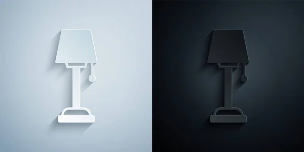 Papiergeschnittenes Stehlampensymbol Isoliert Auf Grauem Und Schwarzem Hintergrund Papierkunst Vektor — Stockvektor