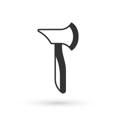 Beyaz arka planda gri tahta balta ikonu izole edildi. Oduncu baltası. Vektör