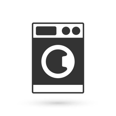 Gri Yıkama simgesi beyaz arkaplanda izole edildi. Çamaşır makinesi simgesi. Çamaşır makinesi, çamaşır makinesi. Ev aletleri sembolü. Vektör