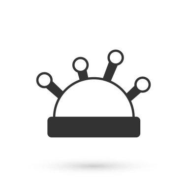 Beyaz arka planda gri iğne ve iğne ikonu var. El yapımı ve dikiş teması. Vektör