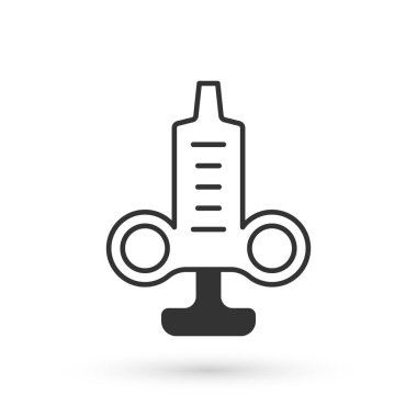 Beyaz arka planda gri şırınga ikonu izole edildi. Aşı için şırınga, aşı, iğne, grip aşısı. Tıbbi ekipman. Vektör