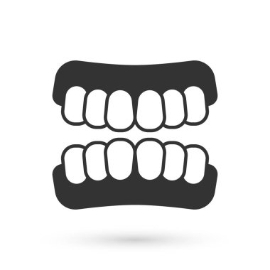Beyaz arka planda gri protez modeli simgesi izole edildi. Üst çenenin dişleri. Diş konsepti. Vektör