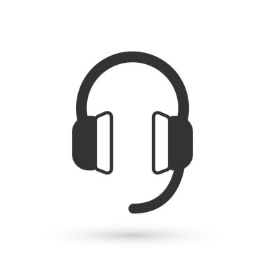 Beyaz arka planda gri kulaklık simgesi izole edildi. Kulaklıklar. Müzik, hizmet, iletişim ve operatör konsepti. Vektör