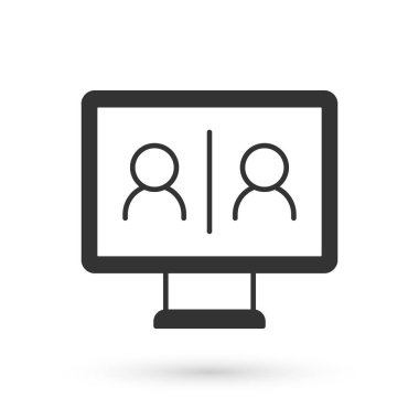 Gri Görüntü sohbet konferansı simgesi beyaz arkaplanda izole edildi. Çevrimiçi iş görüşmesi formu. Uzak proje yönetimi. Vektör