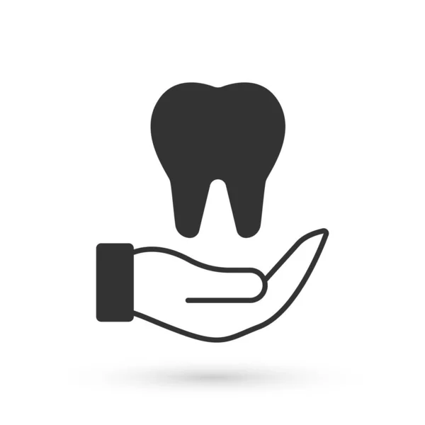 白い背景にグレー歯のアイコンが隔離されています 歯科クリニックや歯科医療センターや歯磨き粉パッケージの歯のシンボル ベクトル — ストックベクタ