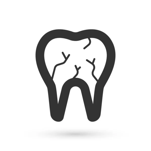 Γκρι Σπασμένο Δόντι Εικονίδιο Απομονώνονται Λευκό Φόντο Οδοντιατρικό Πρόβλημα Σύμβολο — Διανυσματικό Αρχείο