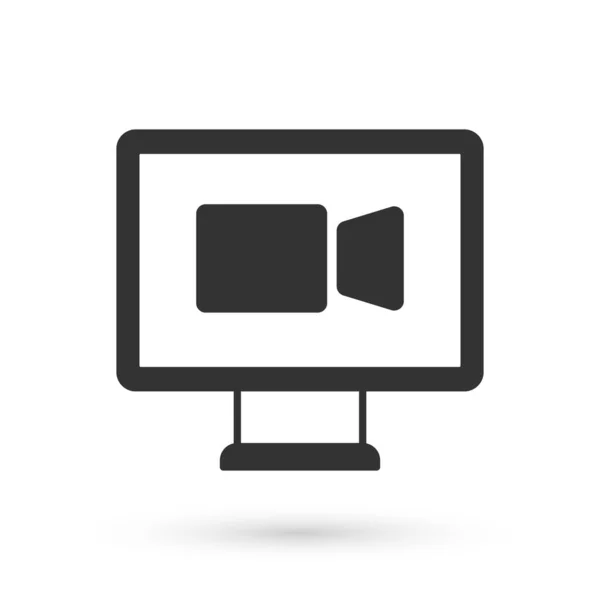Grey Βίντεο Chat Συνέδριο Εικονίδιο Απομονώνονται Λευκό Φόντο Online Συνάντηση — Διανυσματικό Αρχείο
