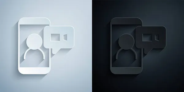 Paper Cut Icône Conférence Vidéo Isolée Sur Fond Gris Noir — Image vectorielle