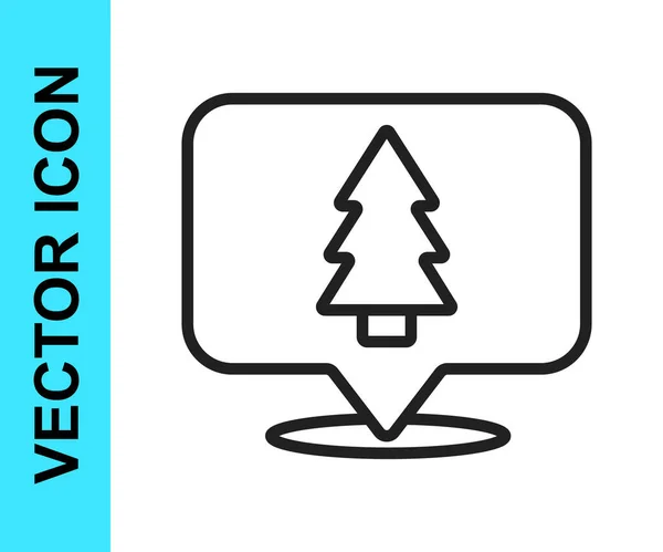 Icono Árbol Navidad Línea Negra Aislado Sobre Fondo Blanco Feliz — Vector de stock