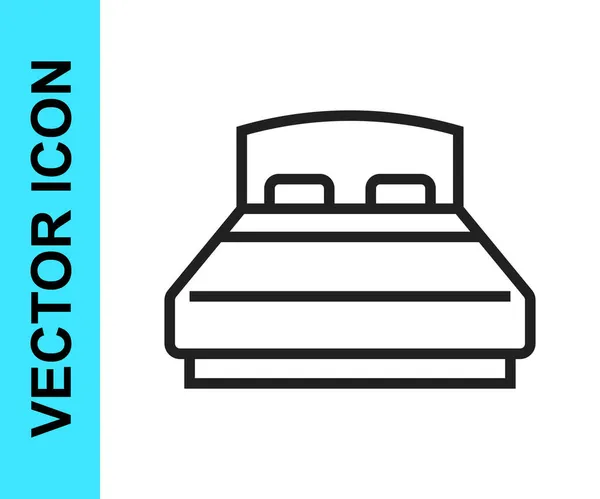 黒ライン白の背景に隔離された2人または1人のアイコンのための大きなベッド ベクトル — ストックベクタ