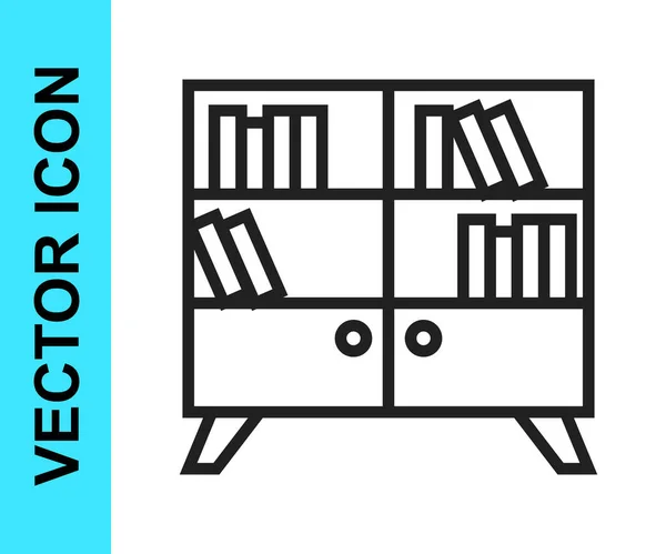 Línea Negra Icono Estantería Biblioteca Aislado Sobre Fondo Blanco Vector — Vector de stock
