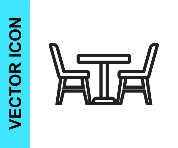 Ligne Noire Table Bois Avec Icône Chaise Isolée Sur Fond — Image vectorielle