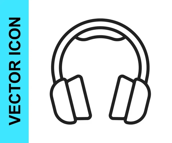Black Line Headphones Icon Isolated White Background Earphones Concept Listening — Stock Vector