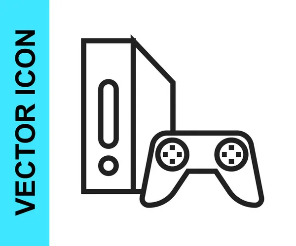 白い背景に隔離されたジョイスティックのアイコンとブラックラインビデオゲームコンソール ベクトル — ストックベクタ