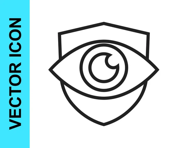 Escudo Línea Negra Icono Del Ojo Aislado Sobre Fondo Blanco — Vector de stock