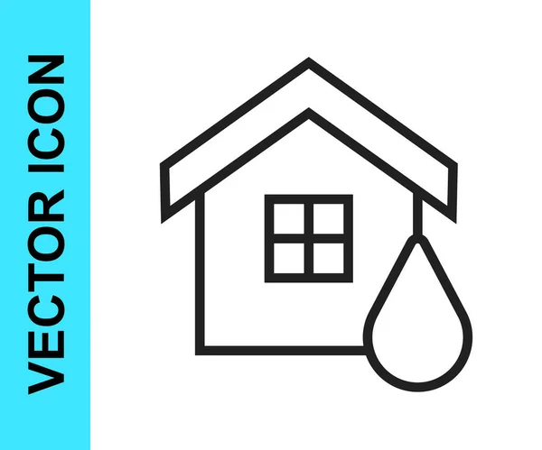 Icono Inundación Black Line House Aislado Sobre Fondo Blanco Inundación — Vector de stock