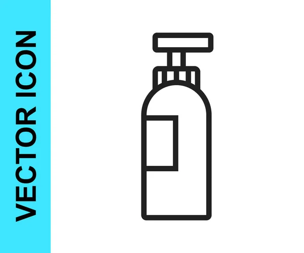 Línea Negra Icono Botella Champú Aislado Sobre Fondo Blanco Vector — Vector de stock