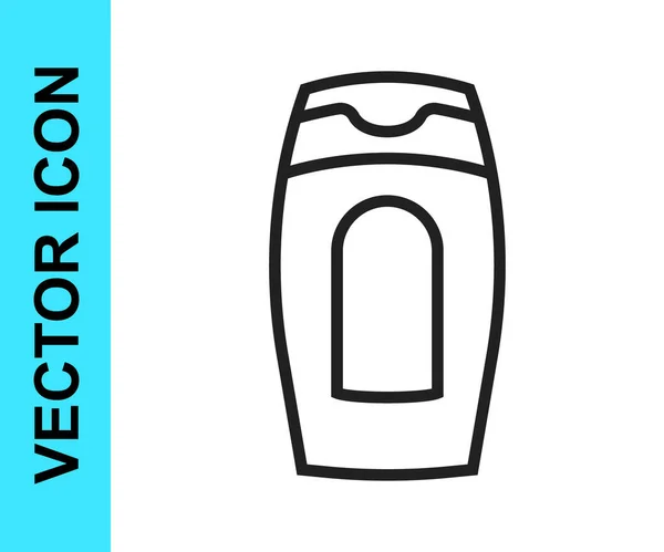 Schwarze Linie Flasche Shampoo Symbol Isoliert Auf Weißem Hintergrund Vektor — Stockvektor