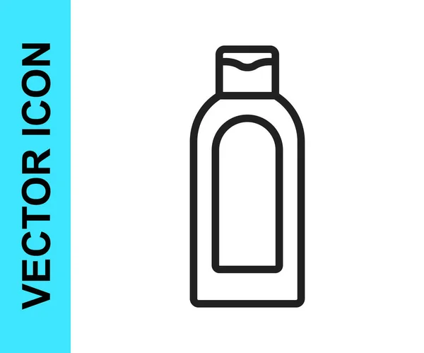 Linea Nera Bottiglia Icona Shampoo Isolata Sfondo Bianco Vettore — Vettoriale Stock