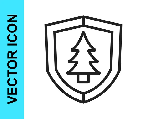 Escudo Línea Negra Con Icono Árbol Aislado Sobre Fondo Blanco — Vector de stock