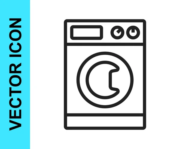 Black Line Washer Icon Isolated White Background Washing Machine Icon — Stock Vector