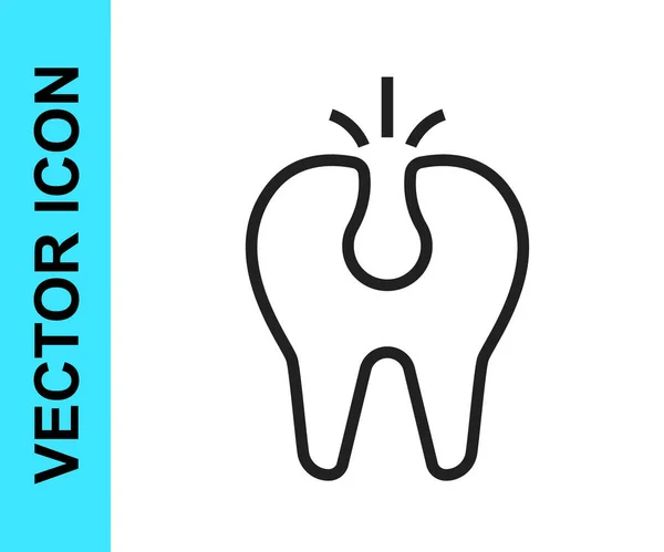 Zwarte Lijn Gebroken Tand Pictogram Geïsoleerd Witte Achtergrond Tandheelkundig Probleem — Stockvector
