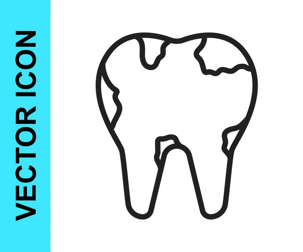 Línea Negra Icono Diente Roto Aislado Sobre Fondo Blanco Icono — Vector de stock