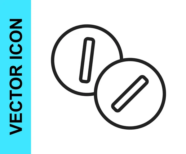 Ligne Noire Icône Comprimé Analgésique Mal Dents Isolé Sur Fond — Image vectorielle