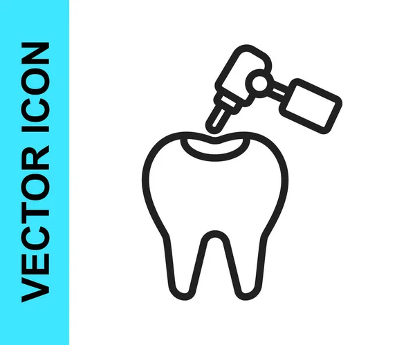 Ligne Noire Dent Avec Caries Icône Perçage Dentaire Isolée Sur — Image vectorielle