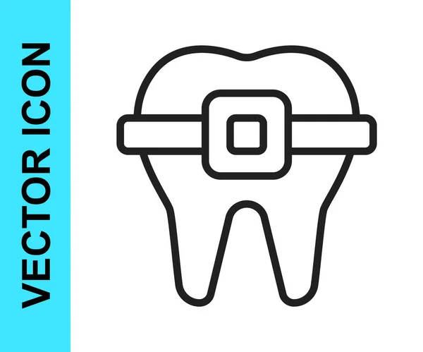 Black Line Teeth Braces Icon Isolated White Background Alignment Bite — Stock Vector