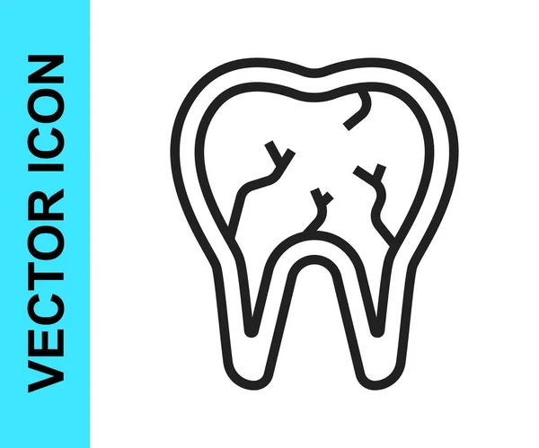 Línea Negra Icono Diente Roto Aislado Sobre Fondo Blanco Icono — Vector de stock