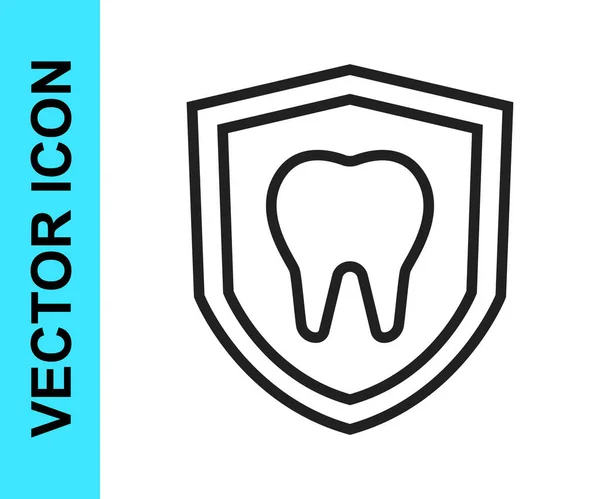 Linha Preta Ícone Proteção Dental Isolado Fundo Branco Dente Logótipo — Vetor de Stock