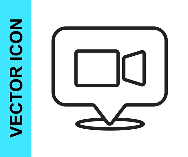 Ligne Noire Icône Conférence Chat Vidéo Isolé Sur Fond Blanc — Image vectorielle