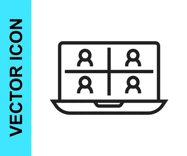 Linha Preta Ícone Conferência Bate Papo Vídeo Isolado Fundo Branco —  Vetores de Stock