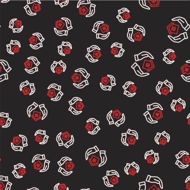 Çizgi Evi 'nin el simgesi, siyah arkaplanda izole edilmiş kusursuz desen. Sigorta konsepti. Güvenlik, güvenlik, koruma, konsept koruma. Vektör