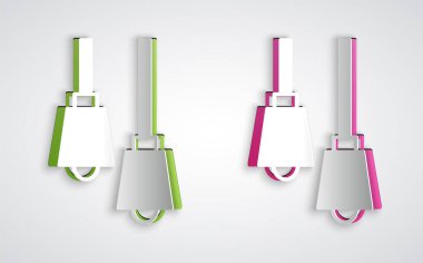 Kağıt kesiği Lamba asılı ikonu gri arkaplanda izole edildi. Tavan lambası ampulü. Kağıt sanatı tarzı. Vektör