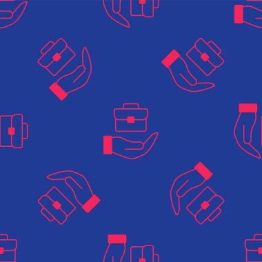 Kırmızı El evrak çantası ikonu mavi arka planda izole edilmiş. Sigorta konsepti. Güvenlik, güvenlik, koruma, konsept koruma. Vektör