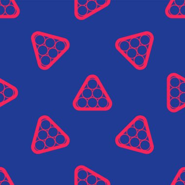 Kırmızı bilardo topları mavi arkaplanda izole edilmiş bir üçgen ikonunda. Vektör