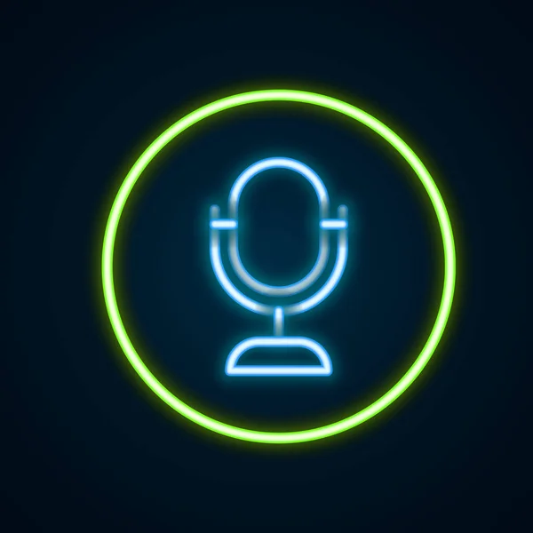 Linea Fluorescente Icona Del Microfono Isolato Sfondo Nero Sul Microfono — Vettoriale Stock