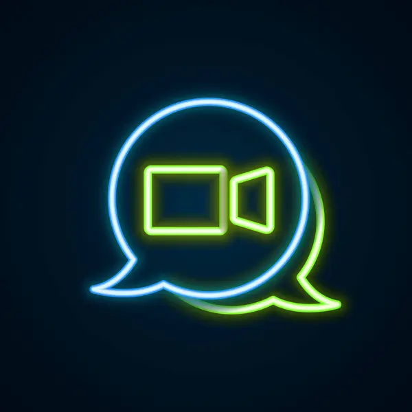 Glowing Neon Line Video Chat Conference Icon Isolated Black Background — Stock Vector