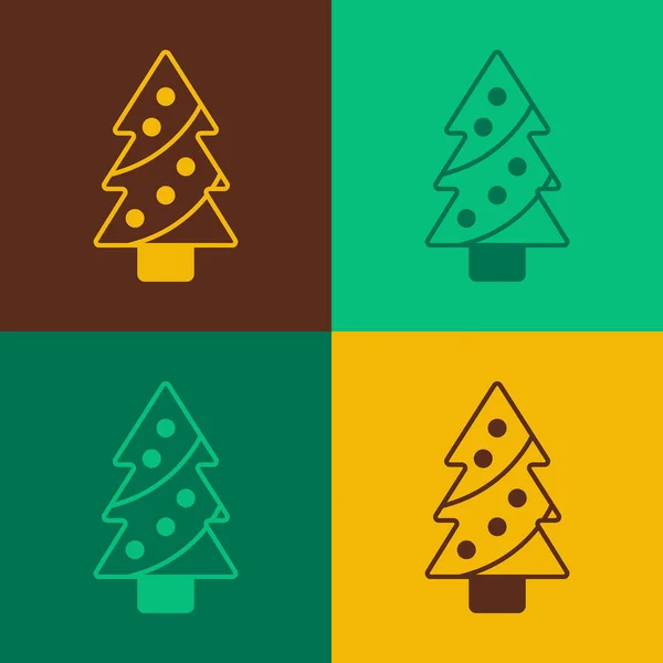 Pop Art Weihnachtsbaum Mit Dekorationen Symbol Isoliert Auf Farbigem Hintergrund — Stockvektor