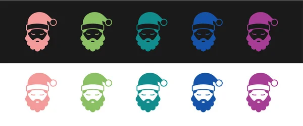 Set Chapeau Père Noël Icône Barbe Isolé Sur Fond Noir — Image vectorielle