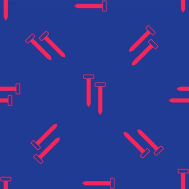 Kırmızı Metalik çivi simgesi mavi arka planda izole edilmiş kusursuz desen. Vektör